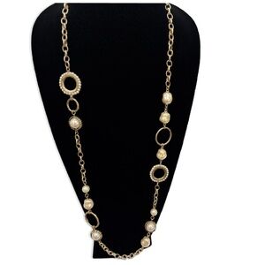 CHICO’s Mixed Pearl & Gold Ring Statement Necklace | NEW